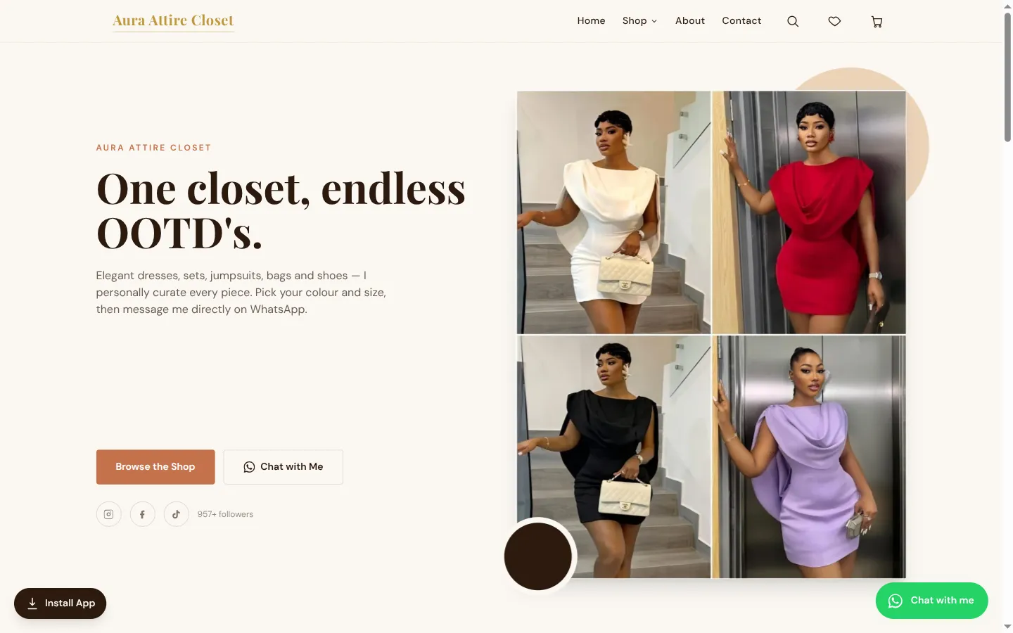 Aura Attire Closet storefront homepage